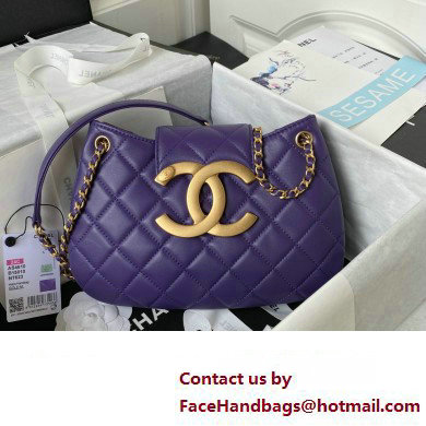 Chanel Lambskin & Gold-Tone Metal large Messenger Bag AS4610 purple 2024